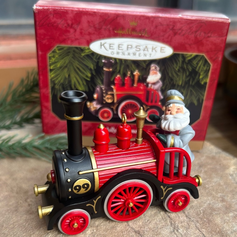 Hallmark Jolly Locomotive Red and Black Train Keepsake Ornament New in Box